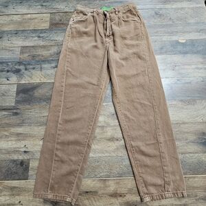 SR vs Sandrine Rose Tan Tapered Pants 24 Cotton Linen Casual Chic Ankle